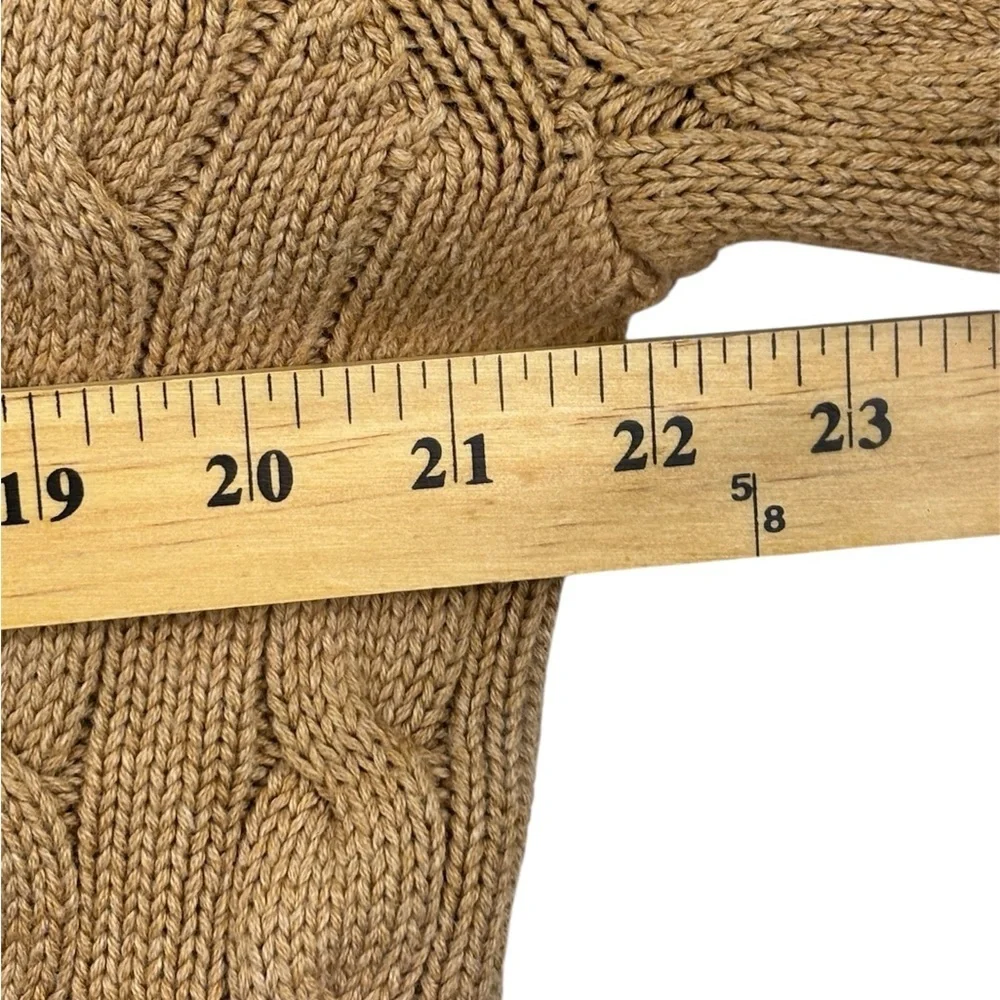 J. Crew Men's Cable Knit Camel Crewneck Sweater Size L Preppy Quiet Luxury